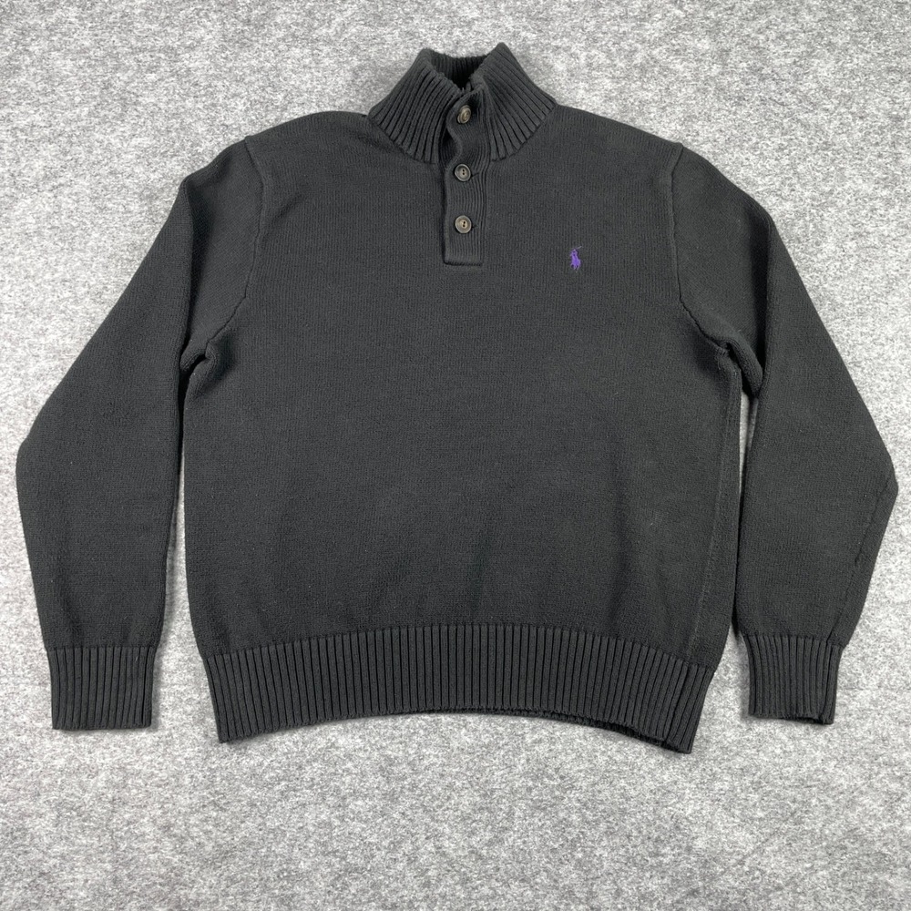 Polo Ralph Lauren Sweater Mens L Black Purple Pony Half Button Pullover Preppy